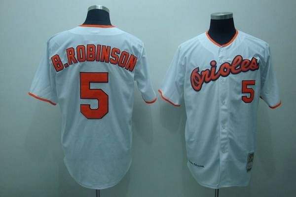 Mitchell and Ness Orioles #5 Brooks Robinson Stitched White Throwback MLB Jersey - Click Image to Close